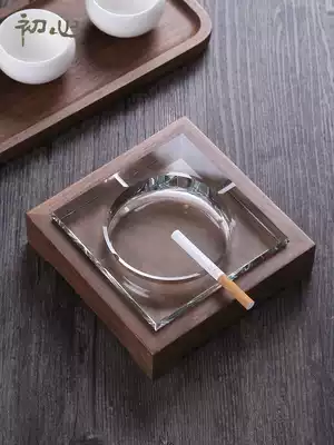 First heart walnut European wooden crystal glass ashtray anti-fly ash large Creative Glass living room solid wood