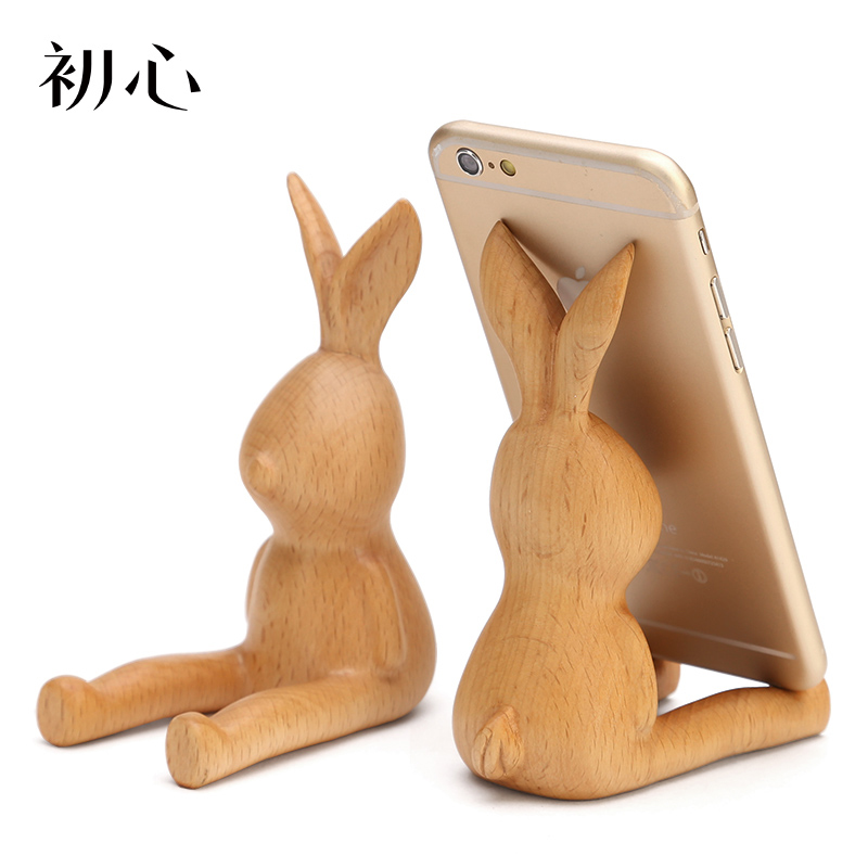 Early heart wooden rabbit mobile phone holder Creative Valentine's Day Birthday gift to send boys and girls teacher practical small gift