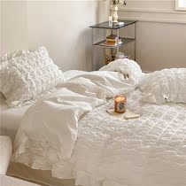 Korean version Ins wind vegetarian color All cotton washed cotton Four sets Princess wind quilt cover pure cotton quilts covered naked bed linen bed linen