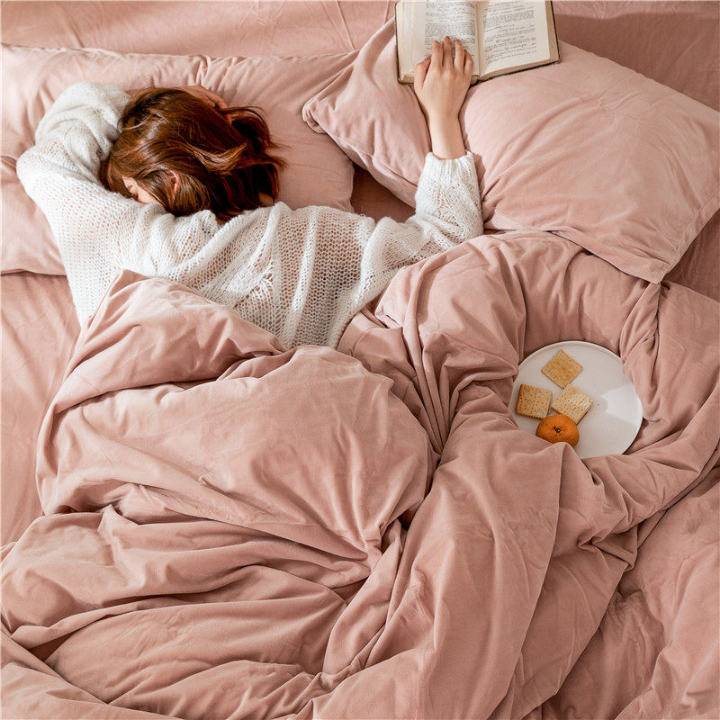 Winter Velvet Bed Single Cream Four Pieces of Suede Coral Velvet Double-Face Bed Flander Case