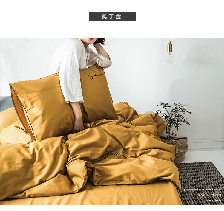60 Tribute cotton cotton dài chủ yếu thêu bốn mảnh thêu đơn giản phong cách Bắc Âu chăn bông trải giường loại giường - Bộ đồ giường bốn mảnh bộ chăn ga gối đẹp