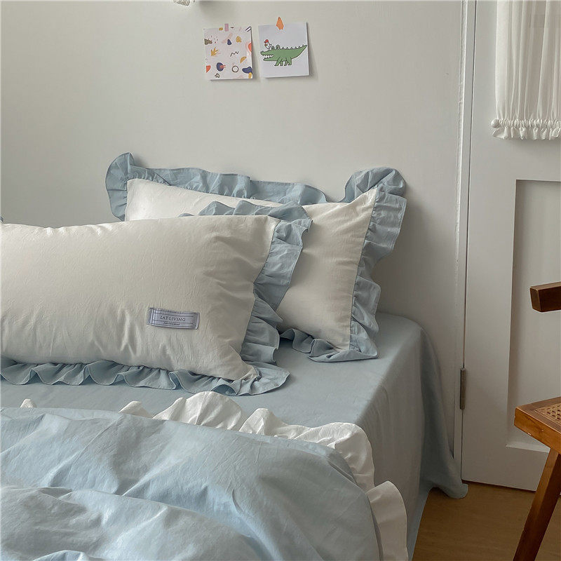 ins lotus leaf lace bedside bed hat princess wind bed linen four pieces full cotton pure cotton spring autumn teenage girl's heart bed supplies-Taobao