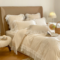 Korean Princess Wind 100 Full Cotton Long Suede Cotton Four Pieces Lace Lace Quilt Cover Quilt With Single Pure Cotton Double Bed