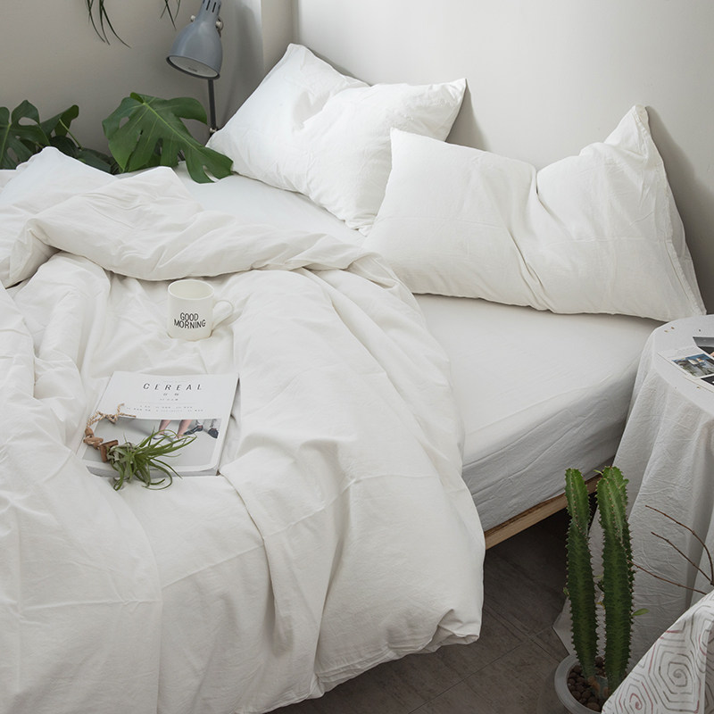 Simple cotton cotton washed cotton four-piece set 1 8m bedding Dormitory single double duvet cover sheets Fitted sheet