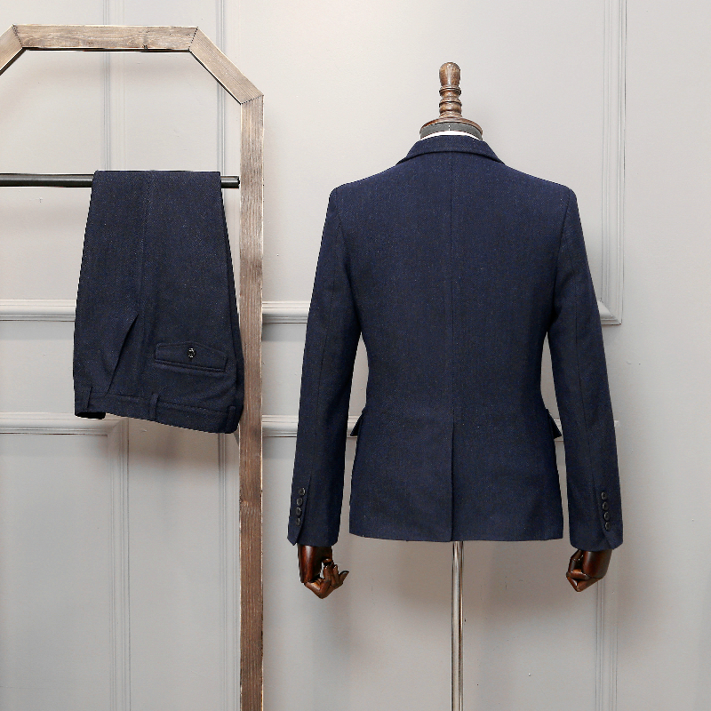 Bộ đồ len dày xương cá phù hợp với tweed tweed hunter ba mảnh Anh retro áo vest dạ nam