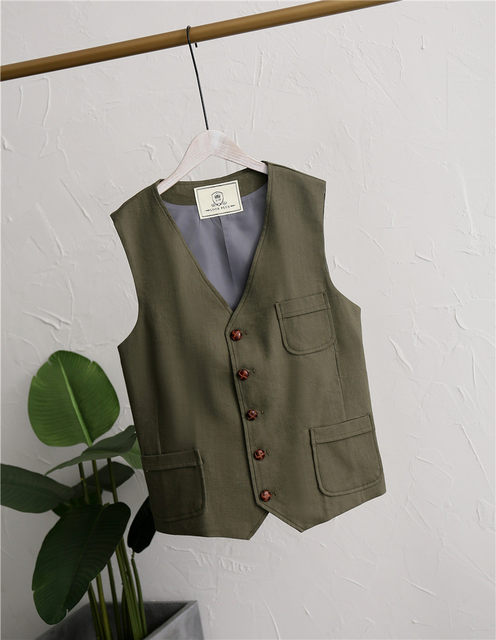 Summer new men's linen vest thin slim fit vest cotton and linen waistcoat casual suit vest large size waistcoat