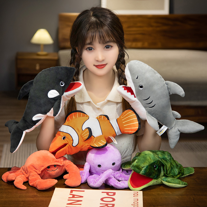 Cute Marine Life Shark Orca Hand Puppet Plush Toy with Openable Mouth Turtle Crab Glove Ventriloquist Puppet