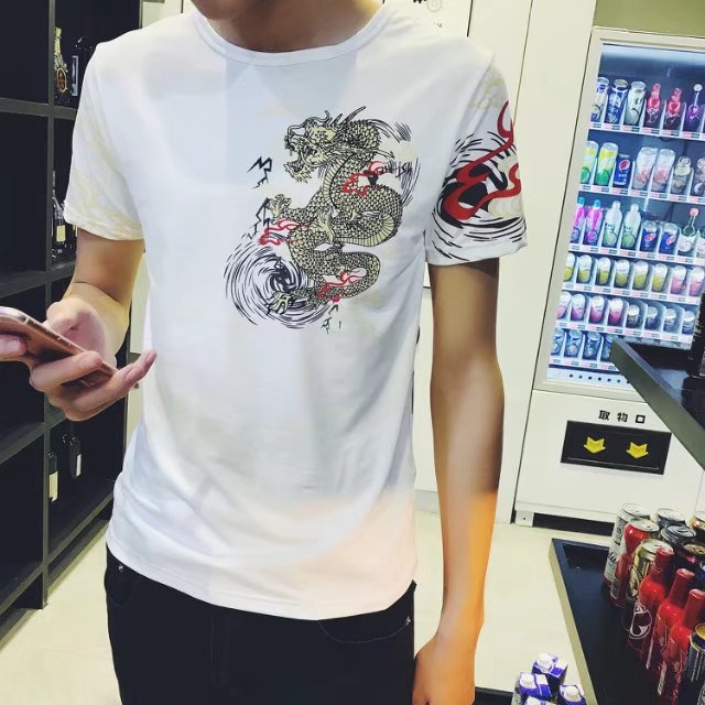 Thiếu niên mùa hè ngắn tay T-Shirt nam giới với mô hình rồng mùa hè junior học sinh trung học đẹp trai nhìn quần áo tốt triều