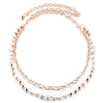 Korean fashion double-row Pearl waist chain metal ladies thin belt decorative dress tunic chain