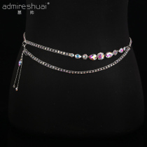 2021 New Oriental Dance Diamond Chain Water Drop Heart-shaped Rhinestone Belly Dance Waist Chain Women Double Color Diamond Belt Accessories