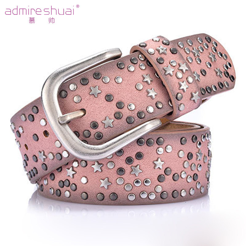 New Products Trendy Fashion Rivets Ladies Waist Bandwidth European and American Wind Pin Buttons Jeans Leather leather strap 100 lap metal waist accessories