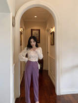 at ease at ease with small substraight drum mopping long pants female spring and summer feel loose with high and wide leg pants western-fitting pants