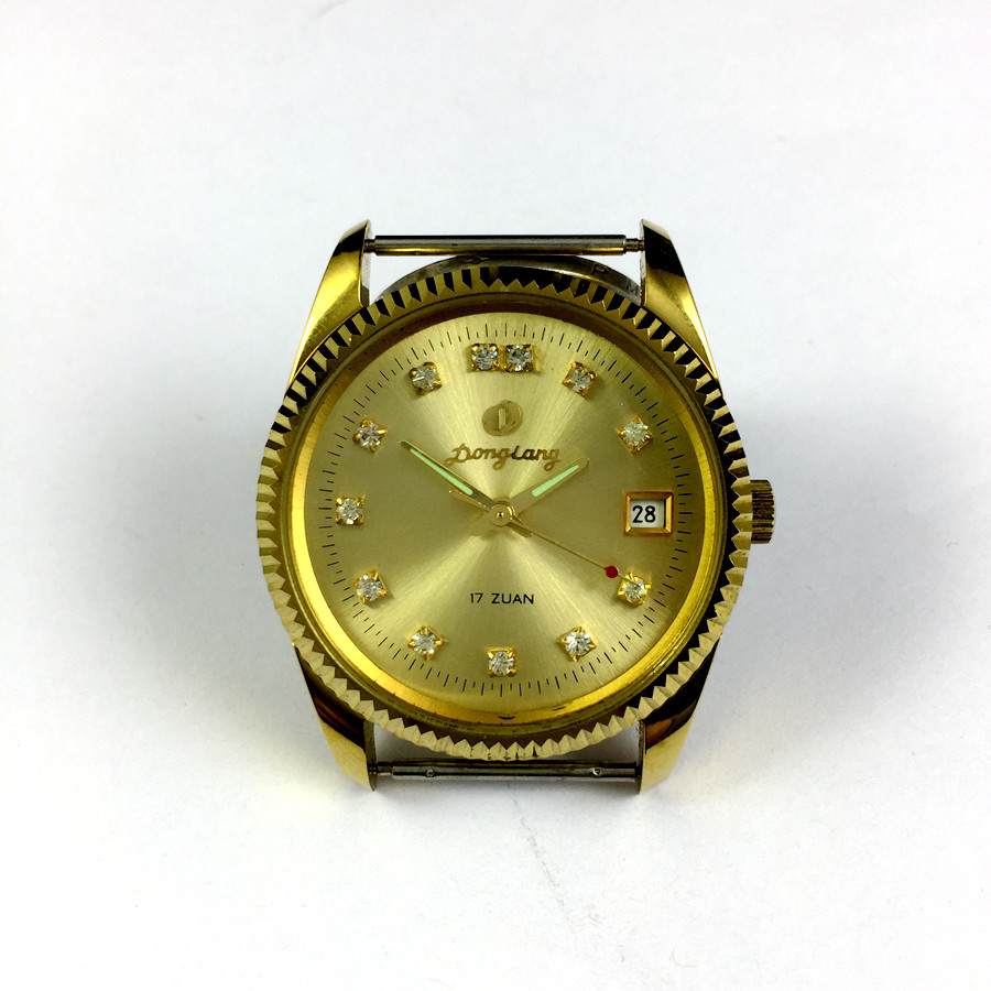 Original stock Out of stock Dandong Donglang Tooth Side Yellow Face Single Calendar Manual Mechanic Watch Diameter 36 mm
