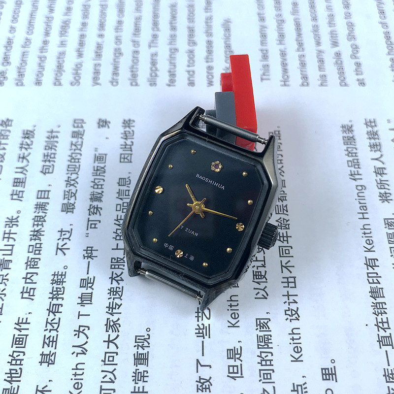 Original stock Shanghai Watch No.2 Factory produces gemstones flower type black shell black face ladies mechanical watch diameter 28 mm