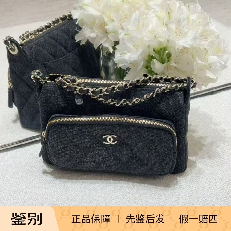 [in Stock] Chanel/Chanel 26P Black Denim Double C Camera Bag Shoulder Crossbody Underarm Bag