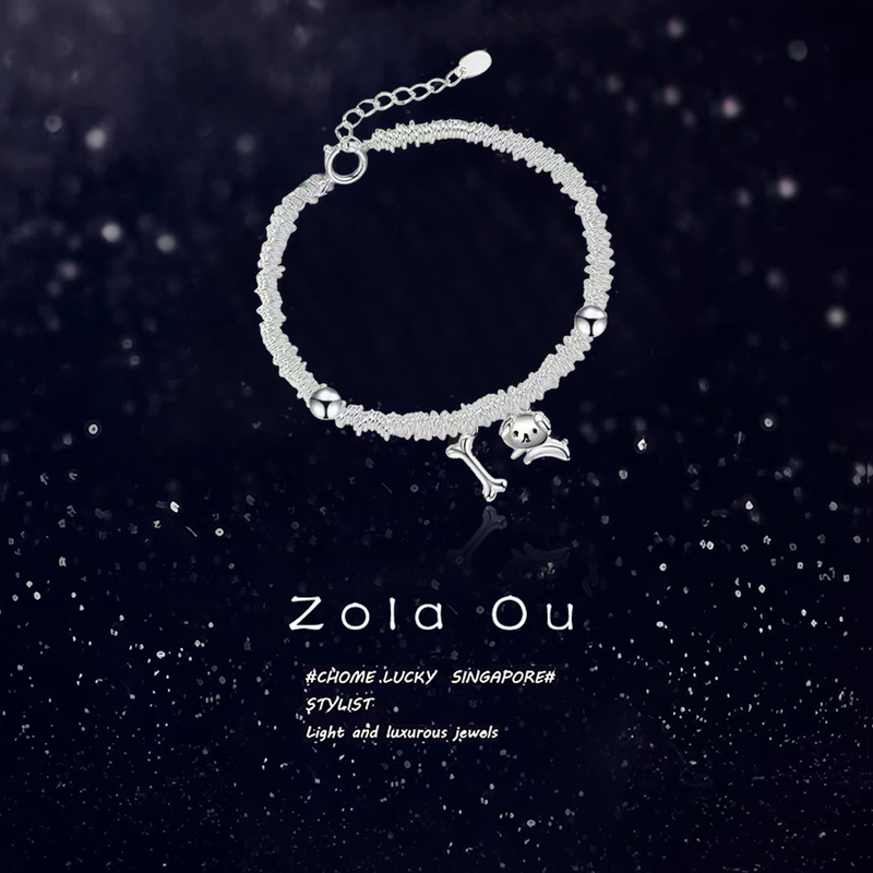 Ancient Method Puppy Bone 999 Pure Silver Coiled Bracelet for Women, Light Luxury, Niche, Exquisite Broken Silver Jewelry, Qixi Festival Gift
