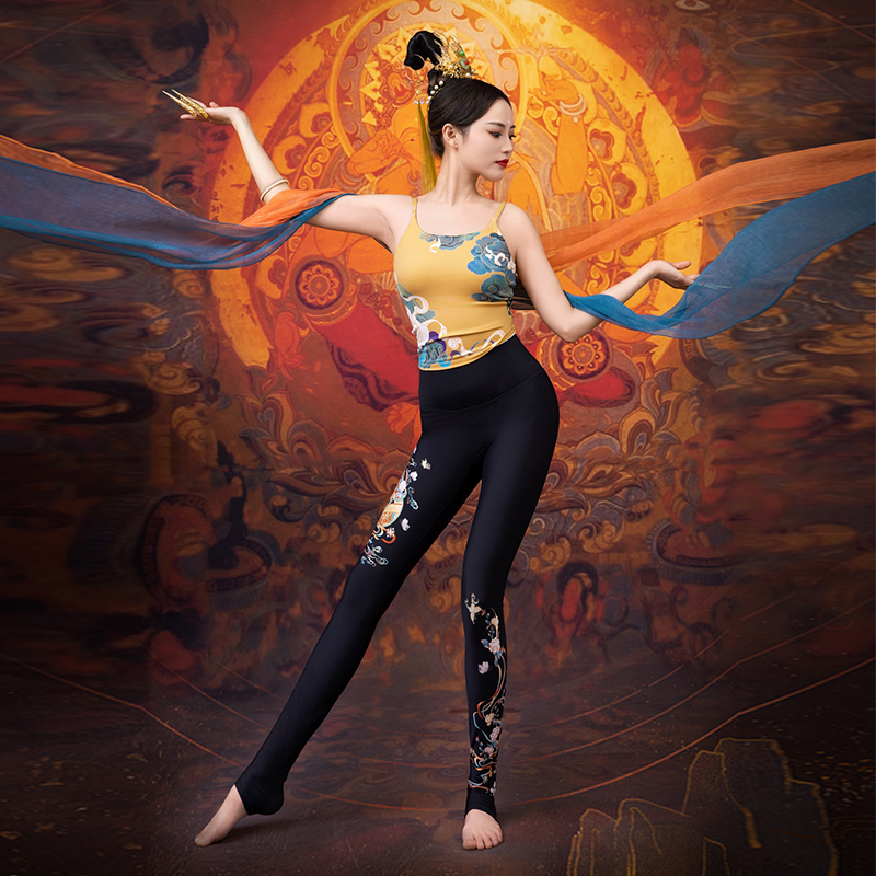 Gecko Yoga Outfit for Women, Black Set, Menghui Dunhuang Brand Yoga Clothing, Official, Tummy-Covering, High-End, Professional