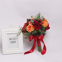 Wedding Handle Flower Bride Engagement Red Roses Decorated Flower Marriage Shoot Prop for Wedding Flower Ball