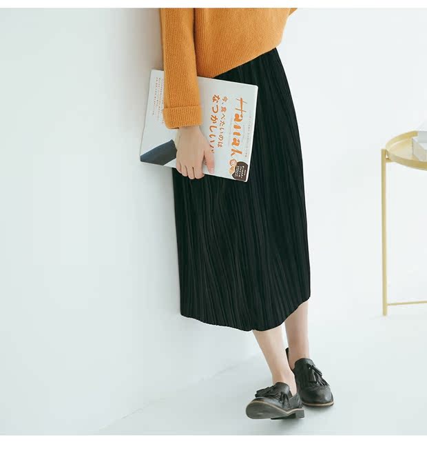 Eo cao retro Một mẫu váy nữ mùa thu đông 2018 phiên bản Hàn Quốc mới của váy xếp li mỏng hoang dã trên đầu gối dài chân váy chữ a xếp ly