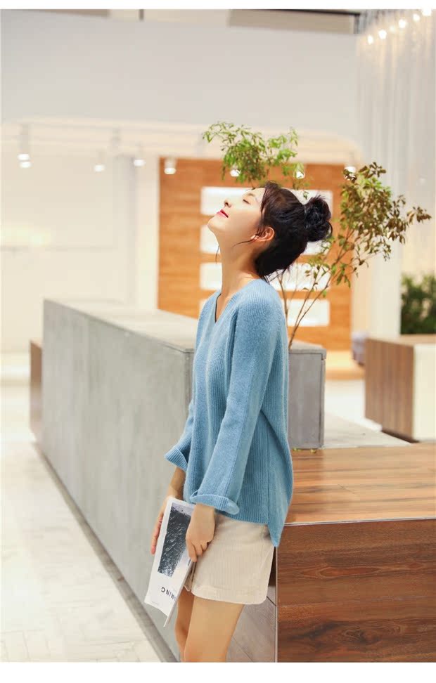 Áo len mỏng cho bé sơ mi tay dài đầu thu 2018 phiên bản Hàn Quốc mới của những chiếc áo len lửng cổ chữ V lười biếng khoác cardigan