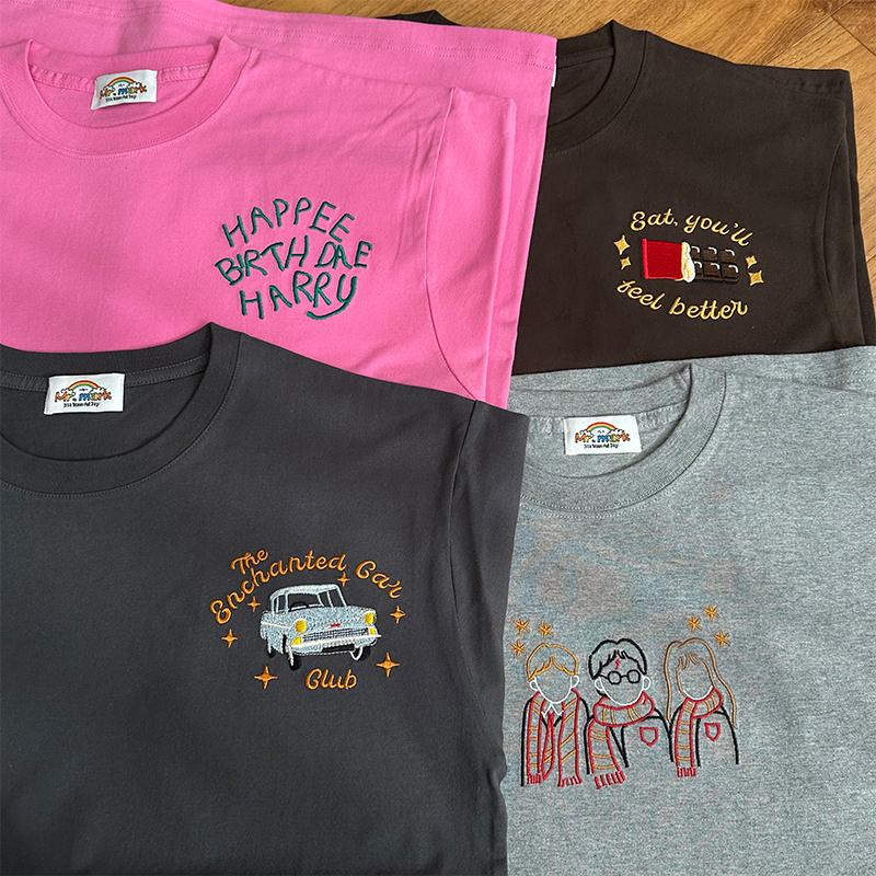 Embroidered Harry Series American Retro Trendy Street Short-Sleeve T-Shirt, Unisex, Loose and Versatile Casual Top Embroidered Harry Series American Retro Trendy Street Short-Sleeve T-Shirt, Unisex, Loose and Versatile Casual Top