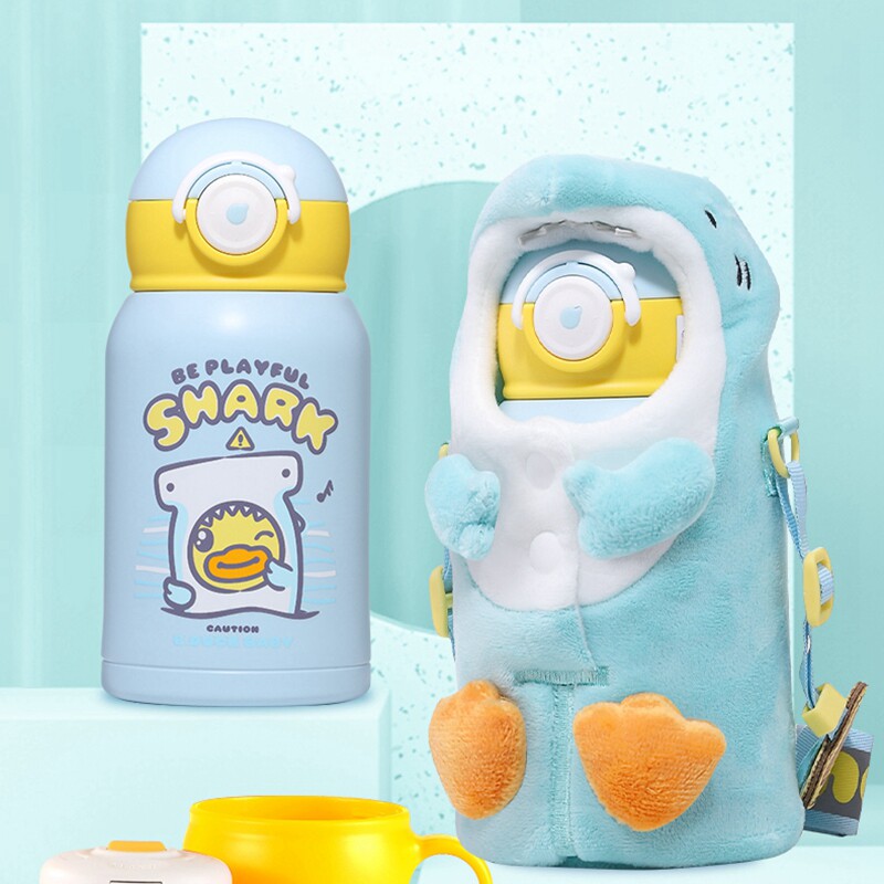 B Duck little yellow duck children's insulation cup with straw double cover 316 large-capacity primary school students kettle high-value girl
