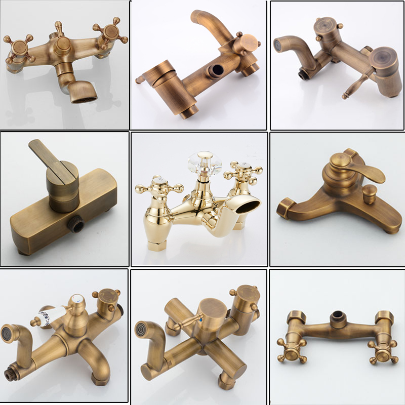 All-Copper Antique-Style Single-Handle Mixer Valve, Double-Hole Vintage Shower Faucet, Bathtub Faucet, Single-Switch European-Style Gold Fittings