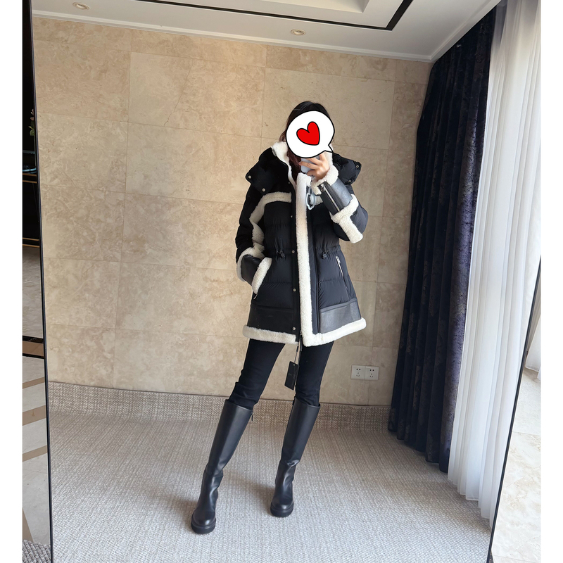 Super Hot! 1.8W Sheepskin Patchwork Parka down Jacket, Mid-Length Style