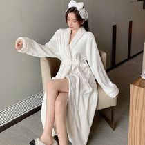 White sexy dress lady thickens coral and clothes in autumn and winter with long bathrobes pure flannel sleeping skirt