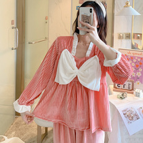 Fall Winter Net Red Butterfly Knightclothes Lady 2021 New Golden Velvet Long Sleeve Han Home Clothes