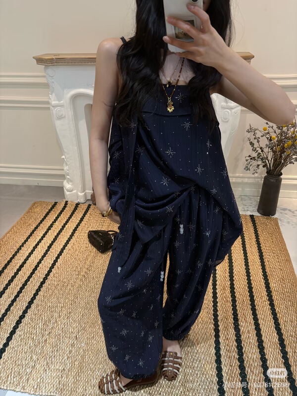 Blogger's Same Style Vl New Product 26 Spring/Summer Heavy-Duty Rhinestone Embellishment Camisole Shirt, Skirt, Balloon Pants, Wide-Leg Pants
