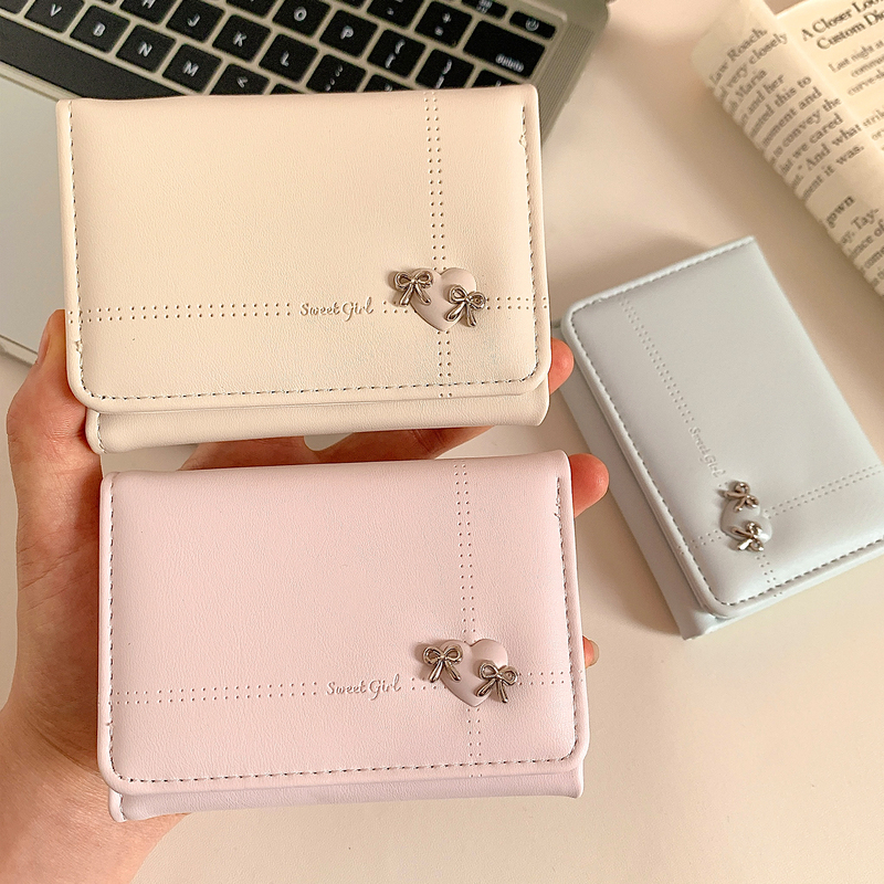 Korean-Style Heart Bow Short Wallet Card Holder All-In-One Women's 2026 New Coin Purse Student Id Storage Bag