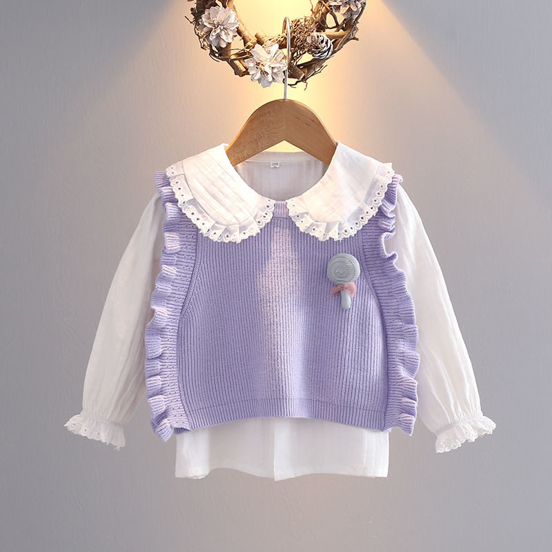 Girl's waistcoat Children's waistcoat Spring and fall The female baby sweater external wearing a foreign-sent baby flying sleeves round collar knit vest