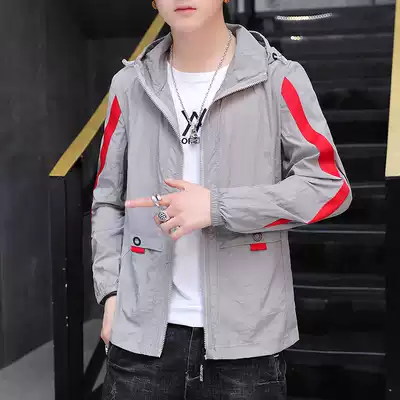 Sunscreen clothes men hooded lightweight breathable color-color jacket summer sports outdoor anti-UV quick-drying coat tide