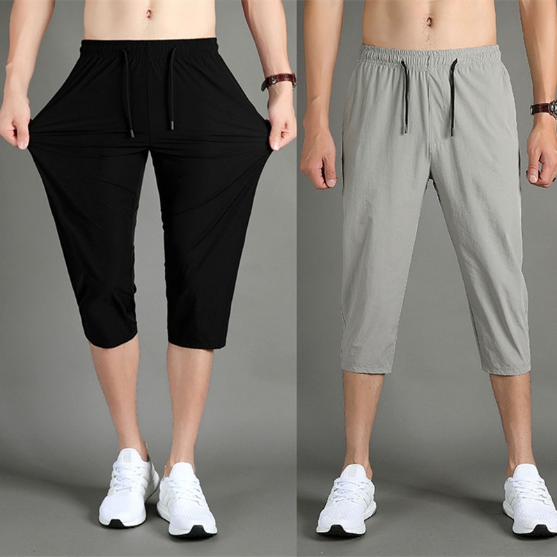 Ice Silk Speed Dry Seven Pants Men Summer Thin cool Feel Elastic Pants Outdoor Running Sport Little Feet 7 Shorts Pants