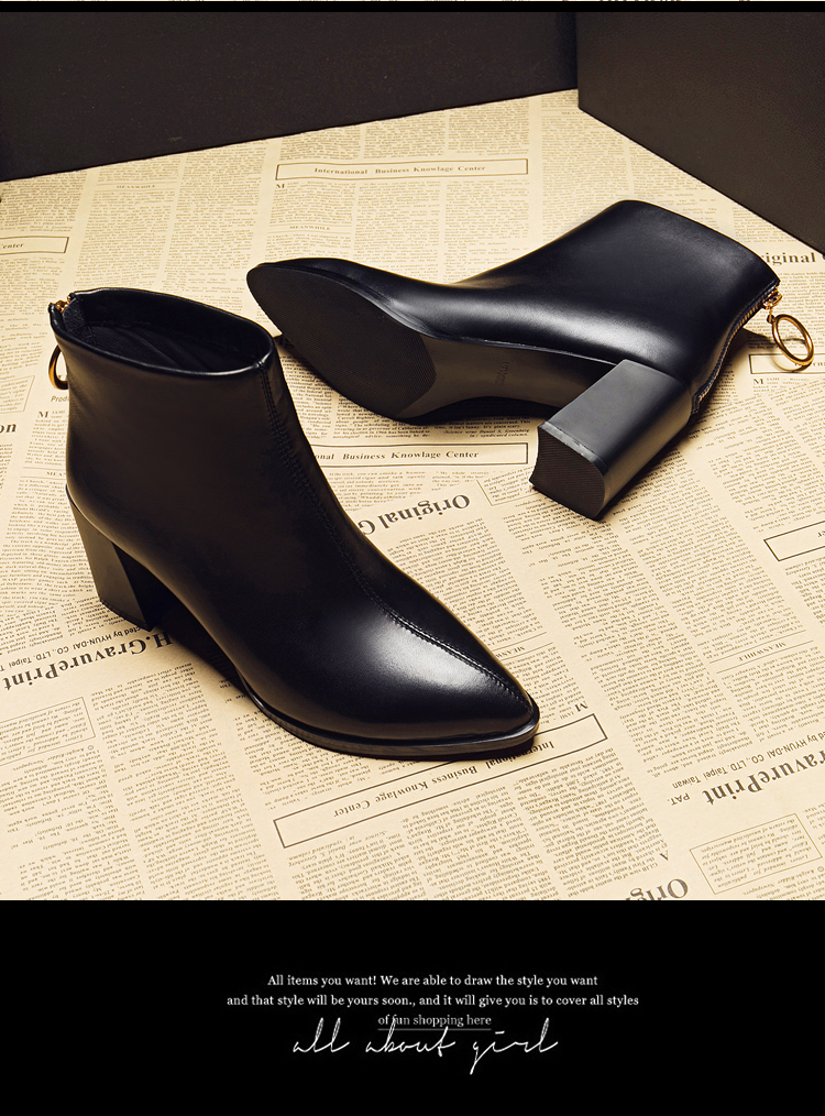 Giày cao gót nữ đế dày, có đế bằng da Giày đế xuồng Chelsea Martin boot da