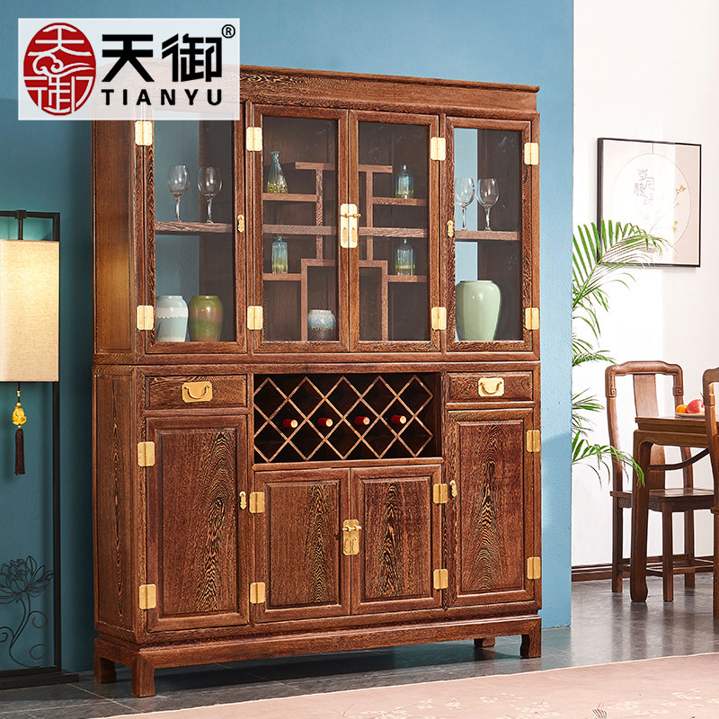 Mahogany luxury wine cabinet chicken wing wood new Chinese style plain surface multi-functional storage display cabinet all solid wood furniture