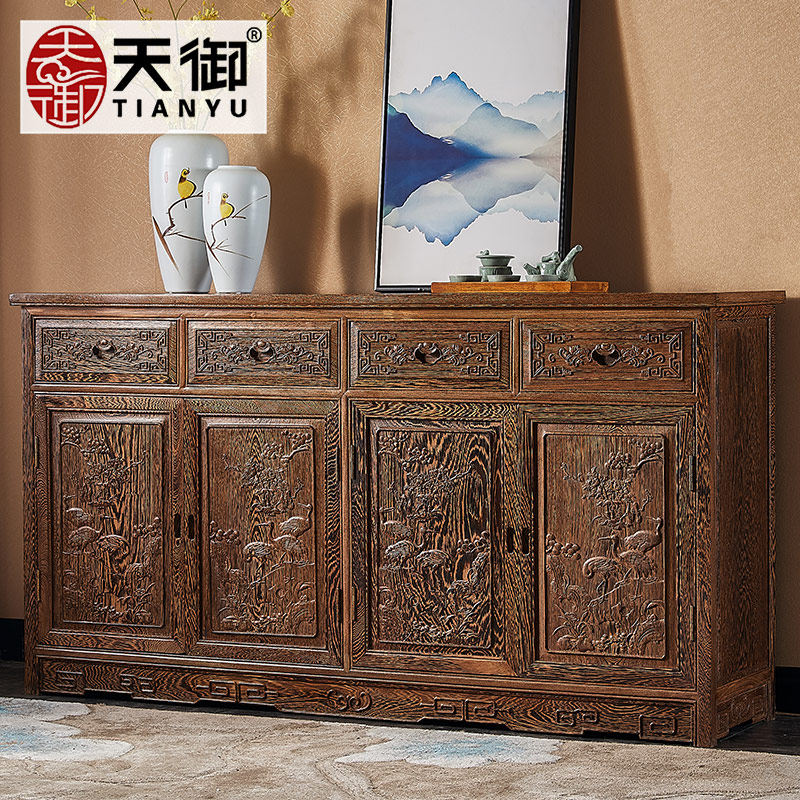 Mahogany sideboard chicken wing wood new Chinese style carved all solid wood classical locker restaurant household furniture
