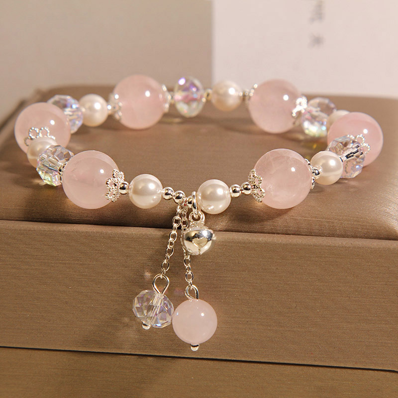 Natural Pink Crystal Bracelet for Women ins Niche Sweet and Versatile Pearl Bracelet Gift for Girlfriend or Best Friend