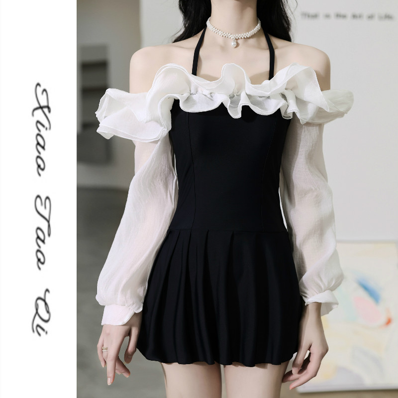 Taipei Lika swimsuit women's 2021 new Xia Xianqi fan ins conservative long-sleeved one-piece cover the belly to show thin students