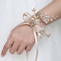 Original luxury heavy metal flower wrist flower strap champagne color bride wedding hand flower bridesmaid sister group flower