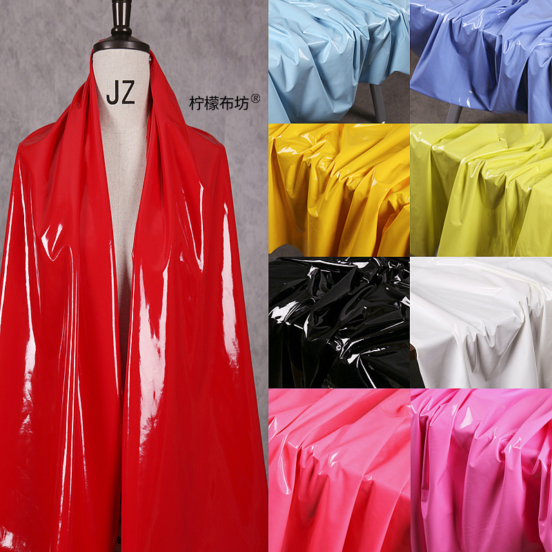 Four-Way Stretch Faux Leather Fabric Black Mirror Super Shiny Leather Pants Solid Color Soft Waterproof Clothing Pu Leather Material