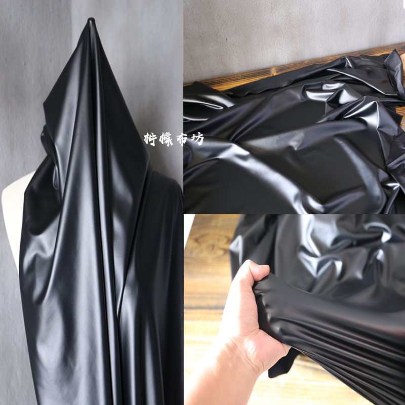 High-Elastic Knitted Imitation Leather Fabric, Black Four-Way Stretch Pu Material, Matte Lambskin Leather, Soft Leather Pants Shapewear Fabric High-Elastic Knitted Imitation Leather Fabric, Black Four-Way Stretch Pu Material, Matte Lambskin Leather, Soft Leather Pants Shapewear Fabric