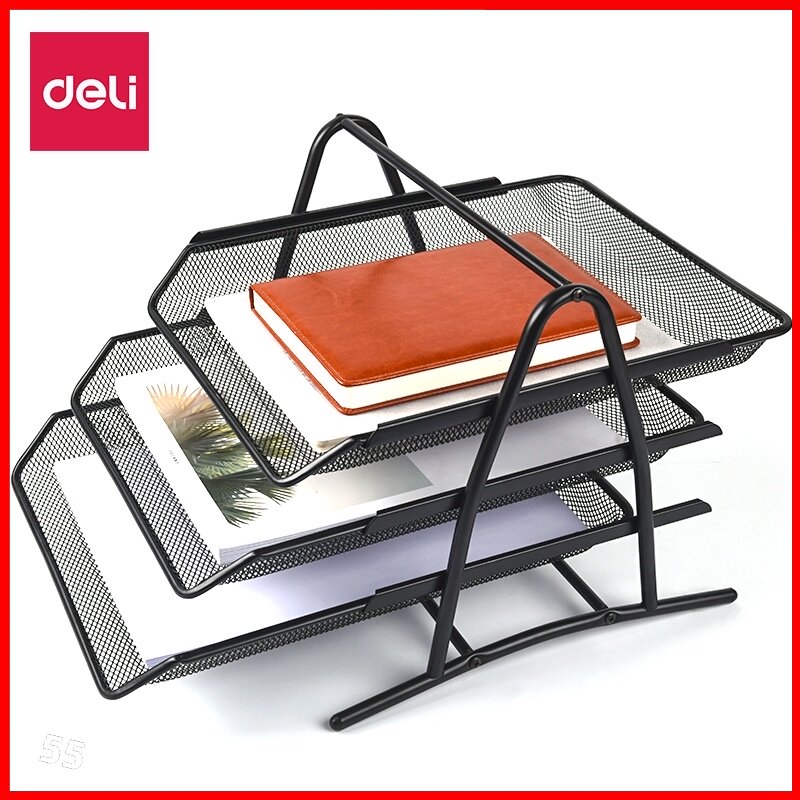 Deli three-layer thickened file rack data frame storage box book stand office supplies file basket folder multi-layer student desktop plastic bookshelf simple material rack official flagship store
