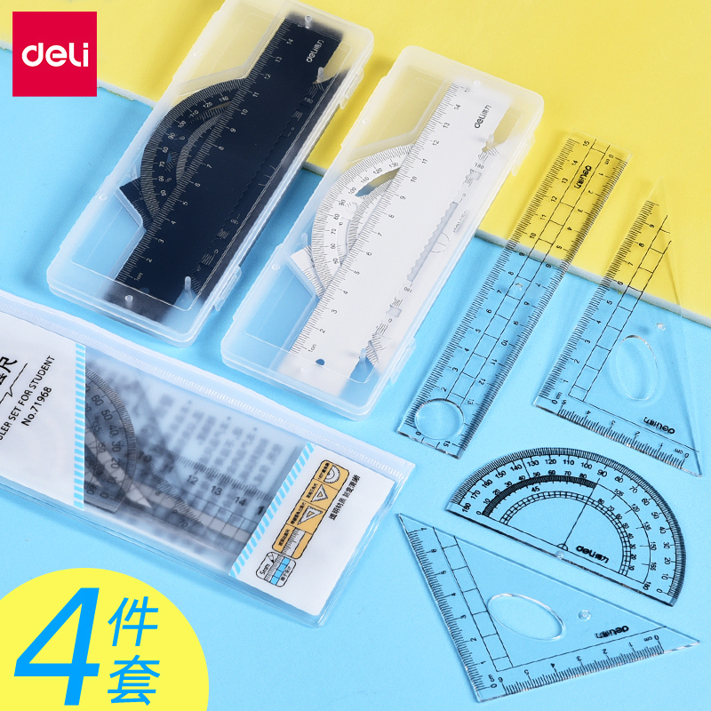 Able Triangle ruler plastic Triangle plate sleeve ruler transparent ruler Measuring study drawing with ruler large primary and middle school students painting sleeve ruler Ruler Triangle Instrumental two Protractor sets