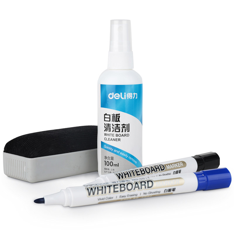Deli 7839 Whiteboard Scrub Combination (1 Whiteboard Scrub + 2 Whiteboard Pens + 1 bottle of Whiteboard Cleaner)