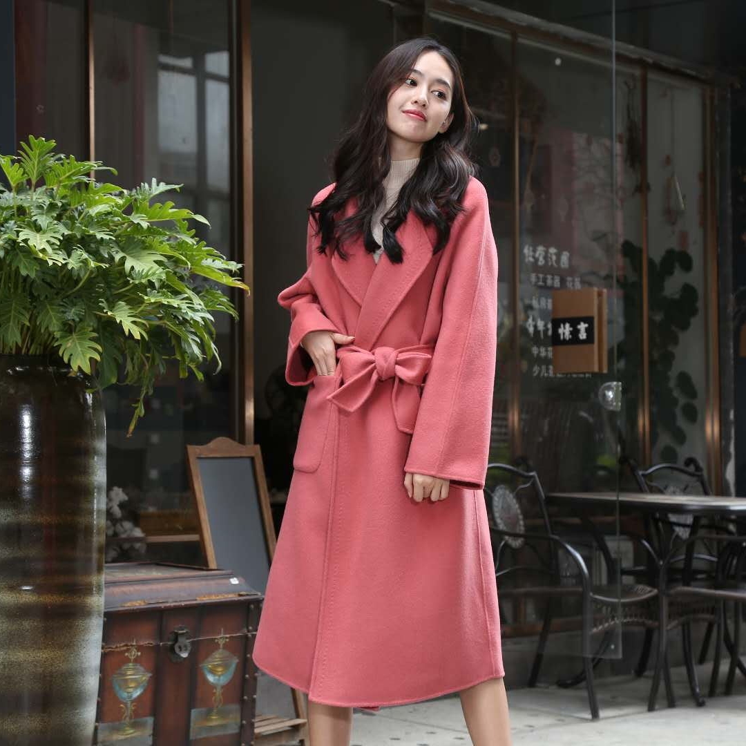 Áo khoác cashmere nữ cao cấp hai mặt áo len cedar bột dài thả vai dây đeo áo choàng tắm kiểu nữ áo khoác burberry nữ