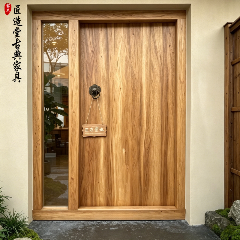 Solid Wood Courtyard Door, Guesthouse Hotel Entrance Door, Old Elm Wood Interior Door, Chinese-Style High-End Villa Entrance Door