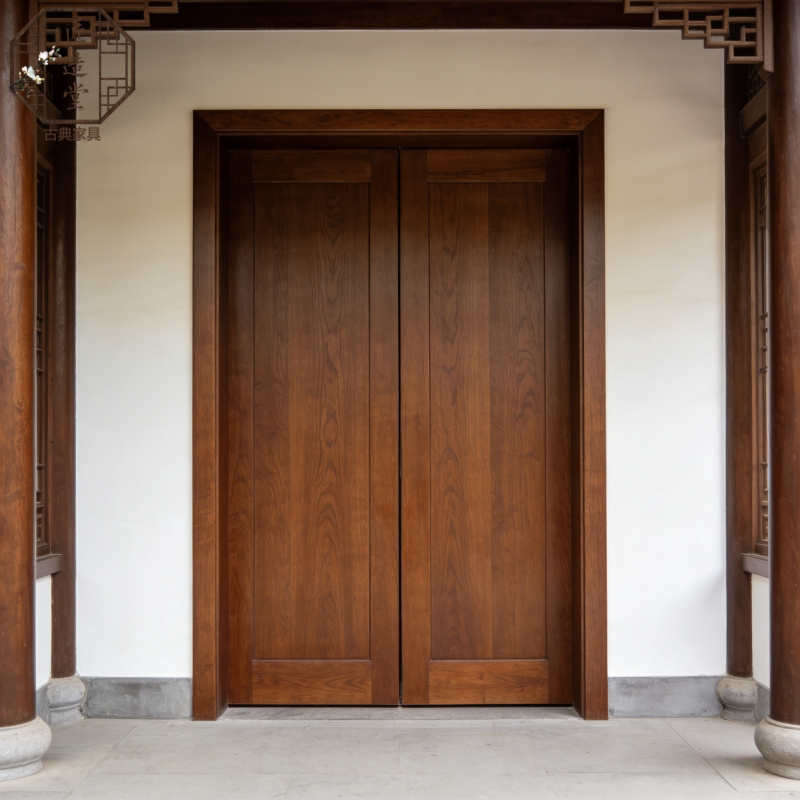 New Chinese-Style Solid Wood Double-Door Gate, Song-Style Simple Courtyard Double-Door, Old Elm Wood Villa Self-Built House Entrance Wooden Door New Chinese-Style Solid Wood Double-Door Gate, Song-Style Simple Courtyard Double-Door, Old Elm Wood Villa Self-Built House Entrance Wooden Door