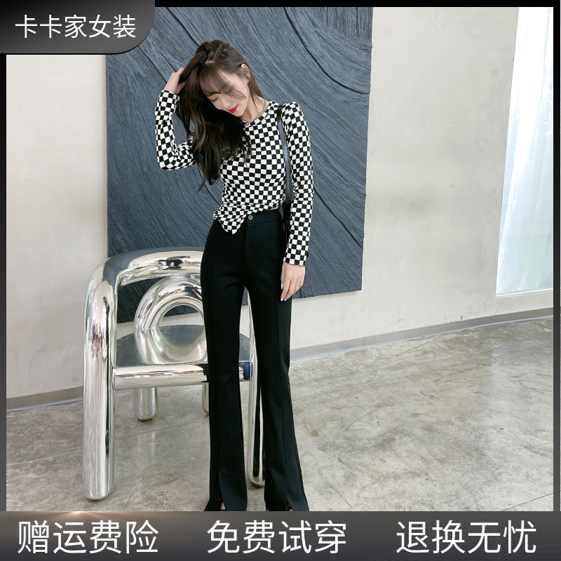 JUSCC Card Women's official flagship early autumn new Korean version with high waist and long legs on all sides and drags on microlasi pants
